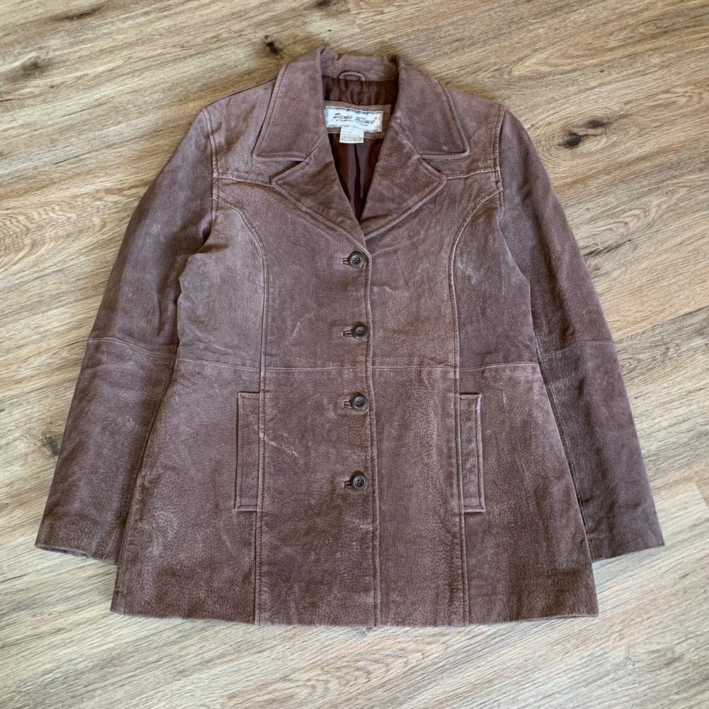Vintage Y2k Paris Blues Vintage Brown Leather Jacket Women Large
